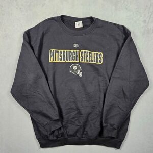 Vintage Pittsburgh Steelers Sweatshirt Mens 2XL Black NFL Crewneck Fleece Lined